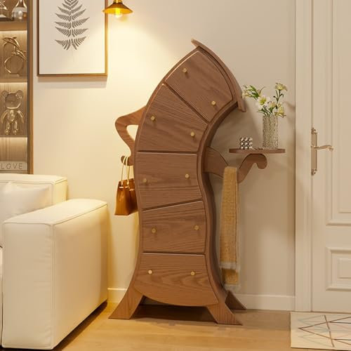 Commode à 5 tiroirs en bois massif pour chambre à coucher, salon, couloir, sans odeur, couleur noyer unique