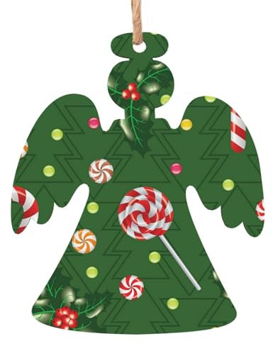 Weihnachtsschmuck aus Holz für Baumdekoration, Süßigkeiten, Lutscher, Stechpalme, Beere, hängende Weihnachtsbaumschmuck, Kugel, Heimdekoration (Engelform)