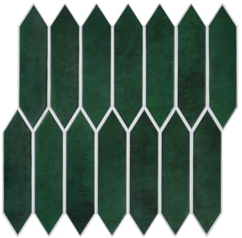 Commomy 10 Pezzi Piastrelle Adesive Cucina Bagno, PVC Matt Verde Scuro Paraschizzi Cucina, Mattonelle Adesive Tiles Piastrelle da Parete per 3D, Autoadesive, Impermeabili (30 x 30 cm)