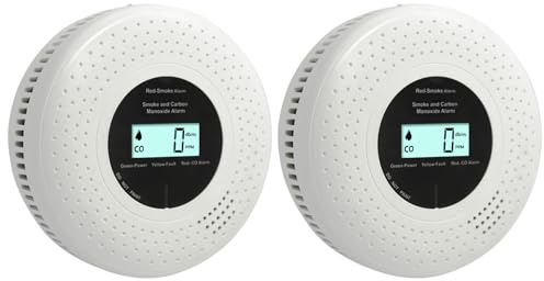 GiiHoo Smoke and Carbon Monoxide Alarm Detector with LCD Display & Battery Powered,Combination Smoke and CO Alarm for Home Safety.EN 14604 & EN 50291 Certified (Standalone, White-02)