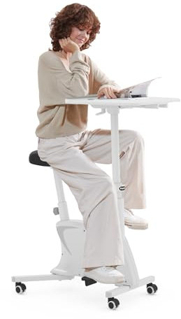 FlexiSpot V9 Plus Exercise Bike, Indoor Cycling Bike Chair with Pedal Exerciser, 3-IN-1 Under Desk Bike with Seat/Desktop, Stationary Quiet Bike for Home