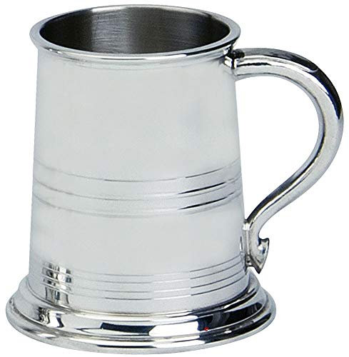 I LUV LTD Pewter Tankard Bath Style Triple Banded Half Pint Ornate Handle Beer Mug