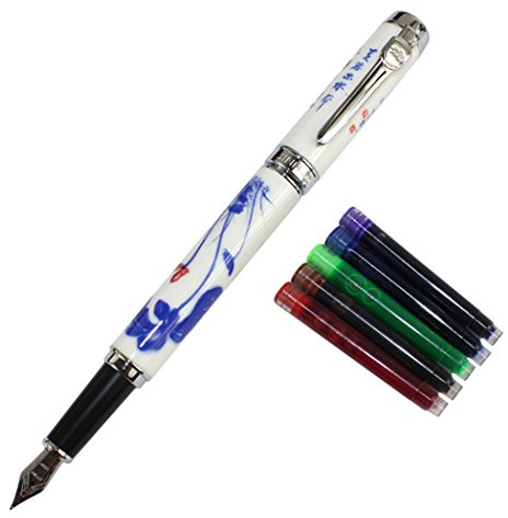 Gullor Jinhao 950 Blue and White Porcelain Lotus with Gift Box and Ink cartridges