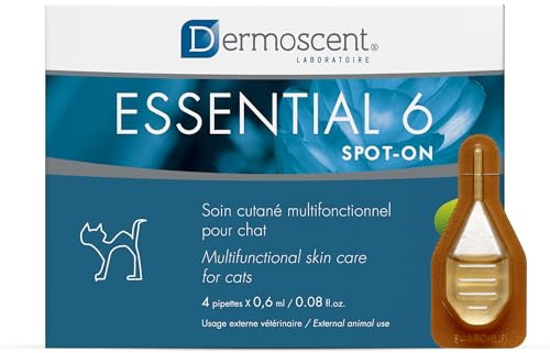 Essential 6 Spot-on pour Chat | Soin Cutané Multifonctionnel Naturel | 4 Pipettes x 0,6 ML | Dermoscent