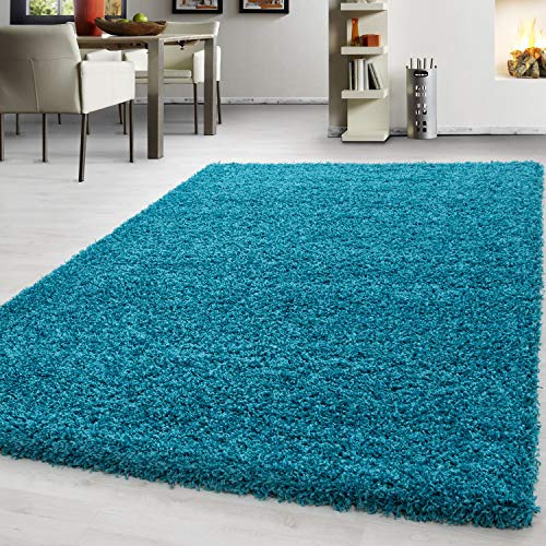 Teppium Moderner Hochflor Teppich Wohnzimmer 200x300 (200 x 290 cm) Türkis - Shaggy Flauschiger Teppich, Extra Weich, Pflegeleicht und Einfarbig - für Schlafzimmer, Küche und Esszimmer