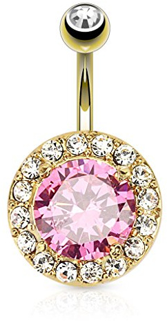 Piersando Bauchnabelpiercing Bauch Banane Piercing Stecker Gebogen vergoldet XXL Rosa Kristall