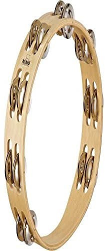 Nino Percussion Traditional Wood Trambourine - Musikinstrument für Kinder ab 5 Jahren - Durchmesser 10 Zoll - 2 Reihen Jingles - Siam Eiche, Natur (NINO15)