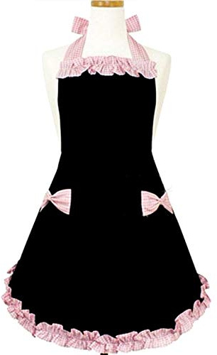 Hyzrz Cute Fashion Aprons for Women Girls Waitress Cooking Restaurant Kitchen Home Cooking Chef Bib Apron Dress Gift (Black)