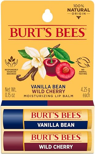 Burts Bees 100% Natural Lip Balm, Wild Cherry and Vanilla Bean Blister Box, 0.3 Ounce, 2 Count by Burt's Bees