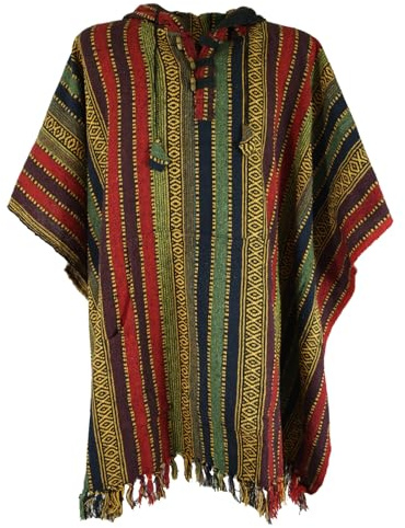 GURU SHOP Poncho Hippie Chic, Etno Poncho, Andenponcho, män/kvinnor, blå, bomull, storlek: One Size, färgglad, one size