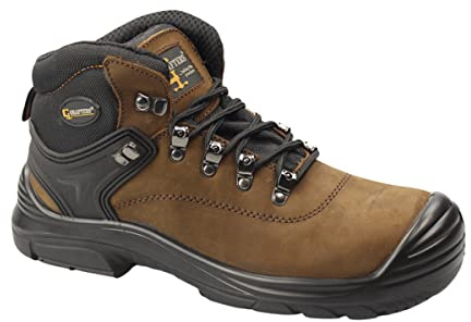 Grafters Mens Safety Boots - Super Wide EEEE Fit, Steel Midsole, Brown, Size 9 UK