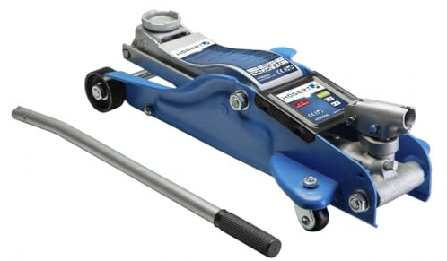 Högert Technik Hydraulischer Wagenheber, Flachprofil, 2 Tonnen Tragkraft, 89-359 mm Hubhöhe, 4 Laufrollen für Auto, Werkstatt