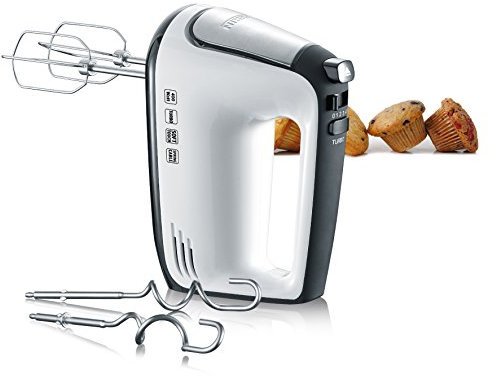 SEVERIN Batteur électrique 400 W, Fouet électrique avec 5 vitesses, fonction turbo et poignée Soft-Touch, Batteur mixeur livré avec 2 fouets et 2 crochets de pétrissage en inox, HM 3830