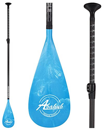 Abahub 3teilig Carbon SUP Paddel mit Paddeltasche Stand Up Teleskoppaddel 170-218cm Karbonschaft+Kunststoffblatt in schwarz/blauem Wellendruck für SUP Board Surfboard Bootfahren Kanusport
