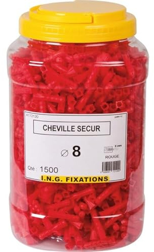 Cheville à expansion rouge - Diamètre 8 mm - Secur - Seau de 1500 pièces - ING Fixation