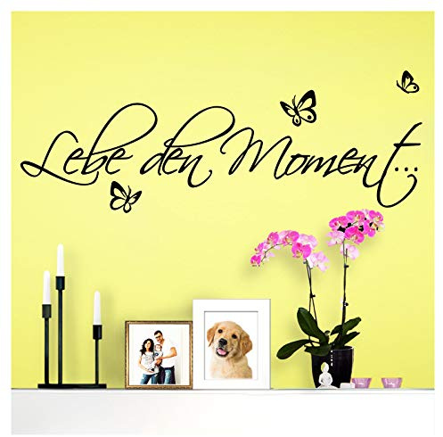 Wandaro Wandsticker Spruch Lebe den Moment | schwarz 80 x 28 cm | Wandaufkleber Flur Wandspruch Wohnzimmer Wandtattoo Aufkleber W3480