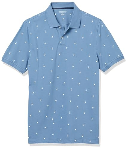 Amazon Essentials Men's Slim-Fit Cotton Pique Polo Shirt, Blue Palm Tree Print, M