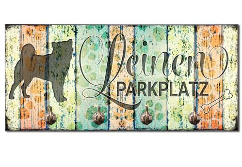 Cadouri Design-Hundegarderobe » Leinen Parkplatz « mit Hunde-Silhouette (Shiba Inu) Wandhaken Hund┊Wandgarderobe, Leinenhalter, Hakenleiste