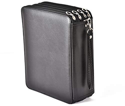 Becho - Astuccio multifunzione in morbida pelle con cerniera multistrato, con scomparto per penne e matite, 184 scomparti, colore: nero