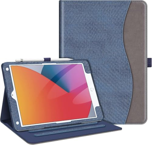 FINTIE Case for iPad 9th / 8th / 7th Generation (2021/2020/2019) 10.2 Inch | [Corner Protection] Multi-Angle Viewing Stand Cover with Pocket & Pencil Holder Auto Wake Sleep, Denim Indigo