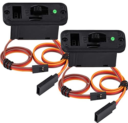 Xiatiaosann RC Switch, 2pcs JR Heavy Duty RC Switch Connector JR Style On Off Connector Accessory for Receiver Servo, with LED Green