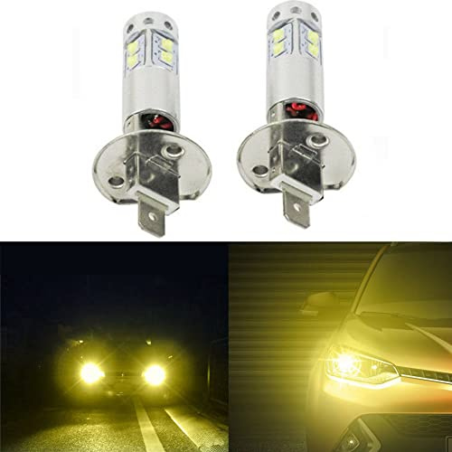 Baceyong Ampoules LED automobiles, 2PCS H1 10W antibrouillards/feux de route/feux de jour, adaptées aux voitures, camionnettes, SUV avec 10 LED, feux jaunes