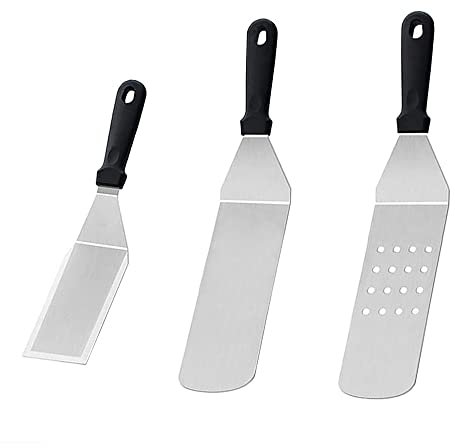 LXGKREL Set di spatole per barbecue, in acciaio inox, robusto e stabile, per hamburger, spatola per barbecue, set di posate per barbecue, palette, raschietto per plancha teppanyaki