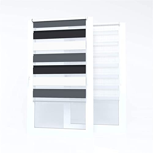 Market-Alley Doppelrollo Klemmfix Rollos ohne Bohren Klemmrollo Duo Rollo Fensterrollo lichtdurchlässig & verdunkelnd für Fenster und Tür (Weiß/Grau/Graphit ; 70 x 150 cm ; BxH)