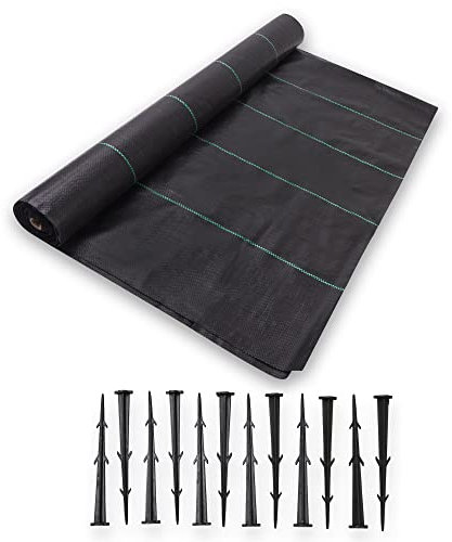 Brackit Extra-Wide Weed Barrier Fabric 2m X 15m (30m²) with 12 Pegs - Premium Heavy Duty Uv-Resistant Weed Control Fabric, Breathable and Water-Permeable Garden Weed Barrier