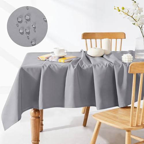 Deconovo Tischdecke Outdoor Wetterfest 220x130 cm Grau Tischdecken Abwaschbar Lotuseffekt Tischtücher rechteckig Wasserabweisend Gartentischdecke für Garten Balkon Terrasse Wohnzimmer Esszimmer