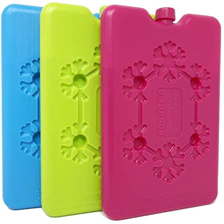 Freezer Blocks Ice Bricks 200ml – Reusable Ice Packs for Cooler Bags, Lunch Boxes & Picnic Boxes – Travel & Camping – BPA Free – Set of 3 (Blue, Green & Pink)