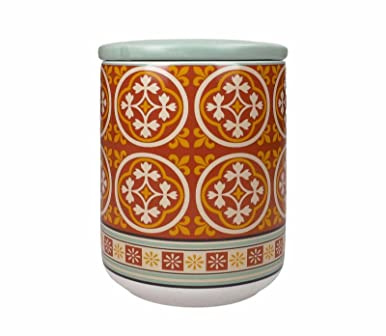 Brandani 52531 Barattolo Le Cementine Quadrella New Bone China, cm d10x14,5h, Dotato di Tappo, 750gr, Decoro Rosone