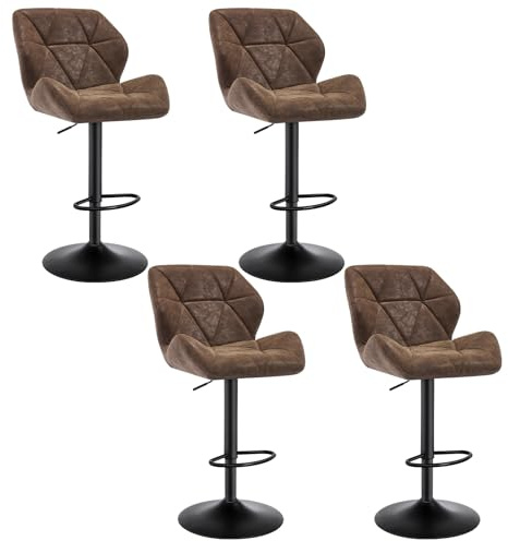 WOLTU Barhocker 4er Set Barstuhl Tresenhocker Bistrohocker Designer Hocker mit Rückenlehne, höhenverstellbar, drehbar, Kunstleder Stahl, Dunkelbraun BH287dbr-4
