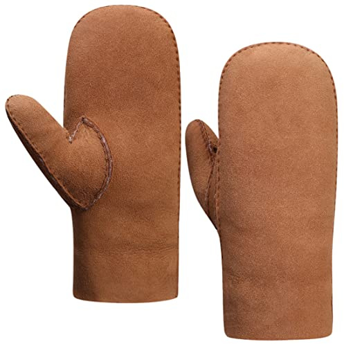 Harssidanzar Gants en Cuir Pour Hommes,Authentique Daim Mouton Ciseaux Gants En Cachemire Manchettes En Fourrure KM044,Chameau,Taille L