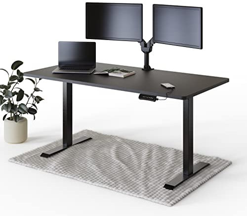 DESKSPACE PRO höhenverstellbarer Schreibtisch elektrisch (160x80cm) - Büro Tisch mit Kollisionsschutz, Memory-Funktion und USB-Anschluss, Stehpult (Gestell Schwarz, Tischplatte Schwarz)
