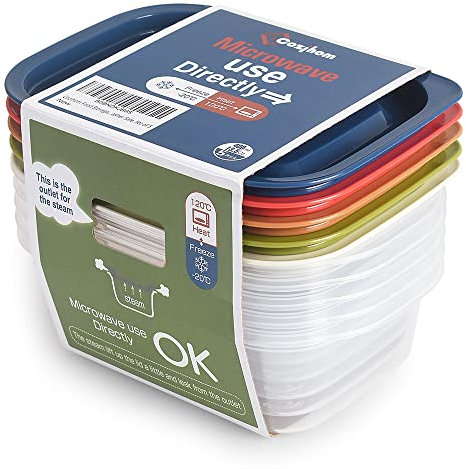 Cozihom Contenitori per alimenti con coperchio, in plastica senza BPA, riutilizzabili, impilabili, con coperchi ermetici e sfiato per vapore, adatti al microonde e alla lavastoviglie, 400 ml, set da 5