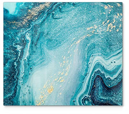 DEQORI Herdabdeckplatte Glas | einteilig 60x52 cm | Motiv Meer aus Marmor | Ceranfeld Abdeckplatte für Küche | Herd-Abdeckung universal | Glasplatte & Schneidebrett für Kochplatten