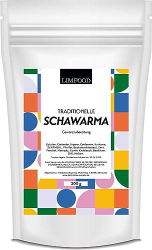 Limfood | 200g Shawarma Gewürz nach traditionelle Art arabische orientalische Gewürzmischung, Schawarma, Gewürzzubereitung, Levante Gerichte
