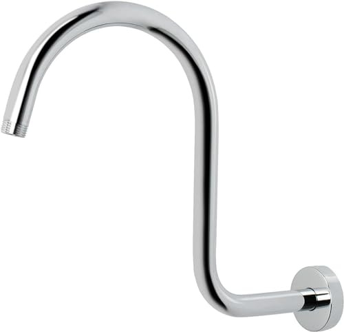 Braccio di estensione per soffione doccia a vita alta con flangia, a forma di S, tubo di estensione per soffione doccia a pioggia, cascata, attacco standard da 1,27 cm, accessorio da bagno (cromato)