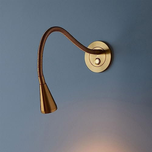 Lampe de lecture murale dorée à LED, applique murale de chevet, col de cygne flexible, avec interrupteur poussoir, lampe de lecture moderne pour tête de lit de chambre à coucher, 3000K, décoration de