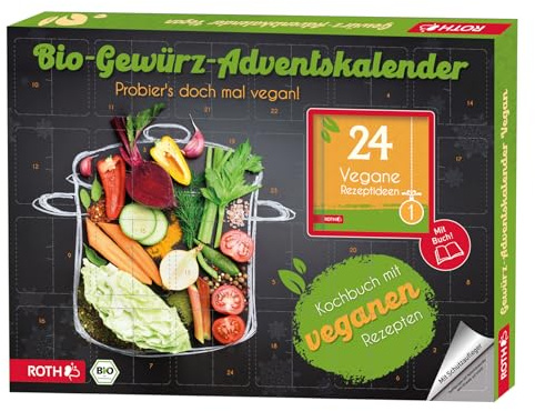 ROTH Bio-Gewürz-Adventskalender Vegane Rezepte 24 Bio-Gewürze und Buch mit passenden veganen Rezepten