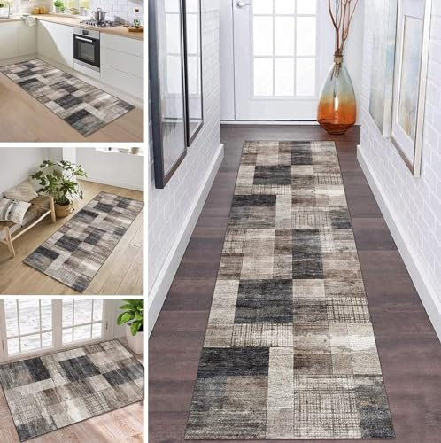 ZDYHMrj Teppich Läufer Flur Küche rutschfest waschbar Teppichläufer Lang Korridor Tepiche 80X300CM Grau Braun Küchenteppich Meterware Bodenmatte Esszimmer Schlafzimmer Wohnzimmer Schmutzfangmatte