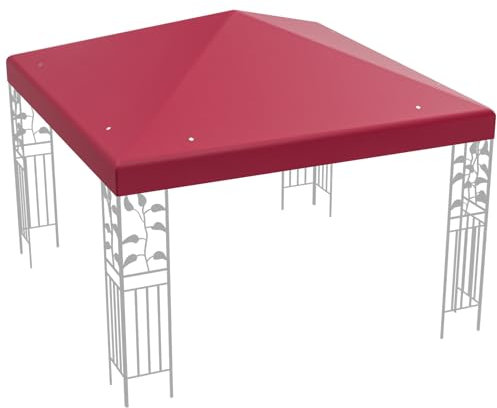 HOMASIS Auvent de Rechange pour pavillon, Couverture avec Trous de Drainage et Fermetures Velcro, tonnelle imperméable en Polyester en Fer, 3 x 3 m, Tente de fête, Mariage (Rouge)