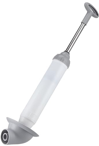 OSALADI Desatascador De Inodoro y Fregadero Alta Presión, Cabezal Curvo, Acero Inoxidable, Herramienta Manual para Baño y Cocina, Limpieza De Desagües, Blanco, Uso Múltiple