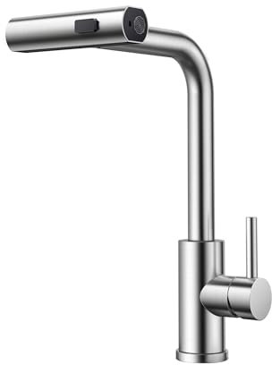 FORIOUS Cascata Rubinetto Lavello Cucina, Alta Pressione Miscelatore Cucina con Doccetta Estraibile, Acciaio Inox Girevole a 360°con 3 Modalità Di Spruzzo