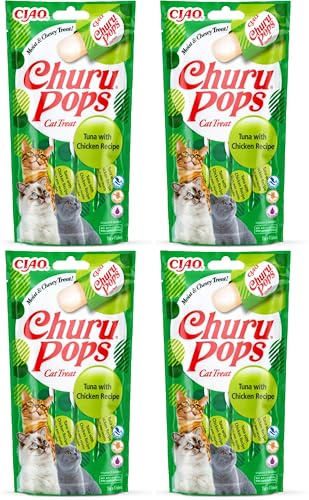 Inaba Churu Pops - Katzen-Leckerli Zum Füttern Aus Der Hand - Köstliche Katzensnacks Zum Schlecken - Leckerchen In Handlichen Portionen Mit Thunfisch & Huhn - 1 Packung 4 X15G Sticks Katzenfutter