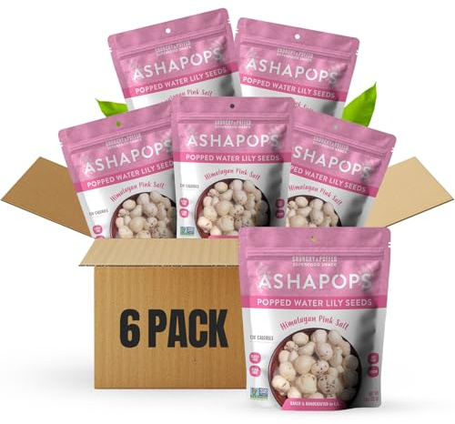 AshaPops Himalayan Pink Salt Flavored Popped Water Lily Seeds, 1 oz (Pack of 6) - Gluten-Free, Vegan, Paleo, Nut-Free, Corn-Free, Soy-Free, Non-GMO, Delicious Plant-Based Crunchy Snack