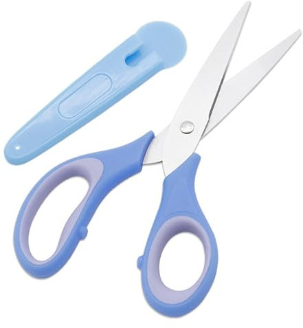 Sicherheitsscheren für Kinder,Kinderscheren,Edelstahl-Bastelschere für Kinder | Blaue Schere mit abgerundeter Spitze, Kleinkindschere, Sicherheitsschere mit Schutzhülle für das Klassenzimmer