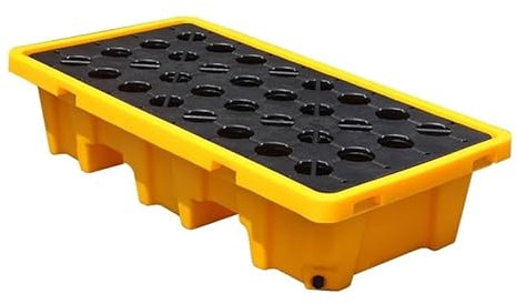 PFCDZDU 1/2 Fass Modulare Plattform, Ölfass Lagerung Auffangwanne Polyethylen Mit Ablauf, Abnehmbare Gitterrostpalette Für Industrielle Garage, Stark Tragfähig(Yellow-1pcs,130x68x30cm)