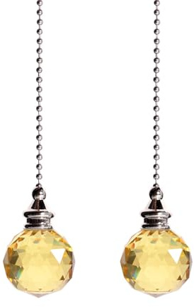 2PCS Ceiling Fan Pull Chain, Light Pull Chain Extension with Crystal Prism Ball, Bedroom Lamp Crystal Pull Cord, Decorative Fan Pull Chain, Fan Light Pull Chain/Blind Cord Pull (Gold)